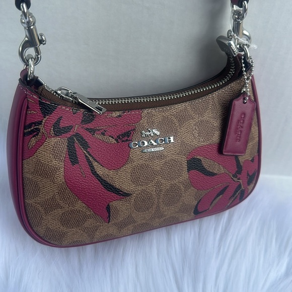 New COACH Teri Mini Crossbody Bag In Signature Canvas With Bow Print - Picture 10 of 11